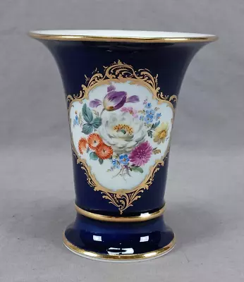 Meissen Hand Painted Floral Cobalt & Gold 5 3/8 Inch Vase Circa 1924-1934 • $250
