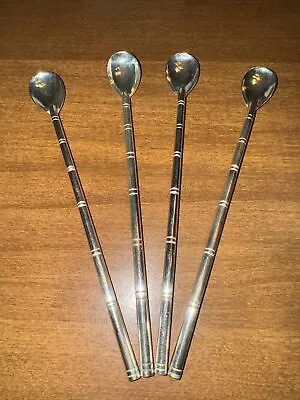 800 Silver Mint Julep Sipper Straws Spoons Set Of Four (4) Excellent Condition • $140