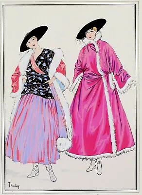 ANTIQUE FASHION PRINT Poiret Dresses Vintage Art Nouveau Large Old Pochoir  1915 • $59.68