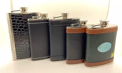 304 Stainless Steel 6 Oz 8 Oz & 9 Oz Flask Genuine Leather Screw Cap • $9.99