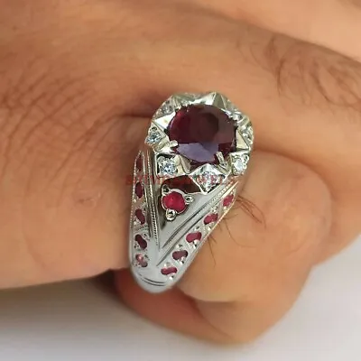 Natural Ruby Gemstone With 925 Sterling Silver Ring For Men's #680 • $97.99