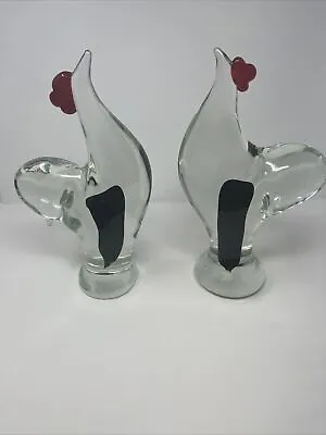 2 Large MURANO Art Glass Standing Rooster. 13.5” Tall MINT Condition • $299.99