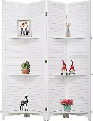 4 Panel Wooden Room Divider Folding Privacy Screen With 3 Clever Shelf Windowles • $124.87