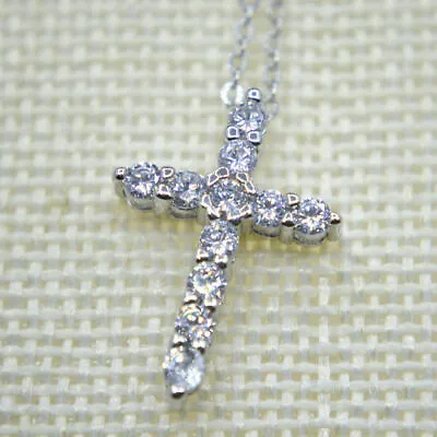 925 Sterling Silver PLATED Cross Cubic Zirconia CZ Pendant Necklace 17.7  Gift • £3.49