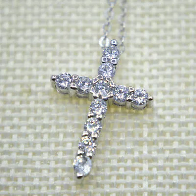 925 Sterling Silver PLATED Cross Cubic Zirconia CZ Pendant Necklace 17.7  Gift • £3.49