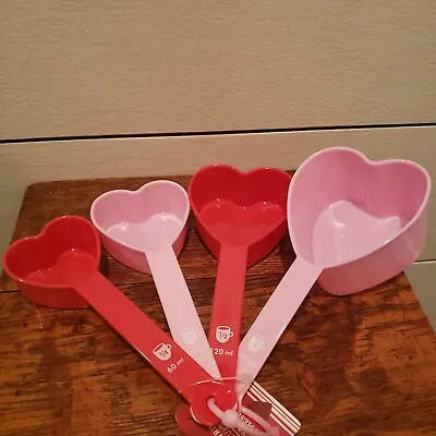 Valentines Heart Shaped Measuring Cups  Set Of 4 Multicolored Red Pink New • $5.99