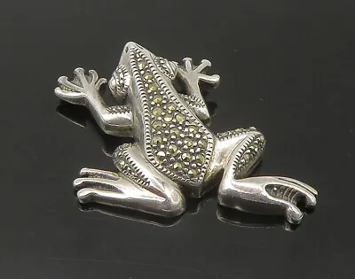 925 Sterling Silver  - Vintage Sparkling Marcasite Frog Motif Pendant - PT18273 • $77.15