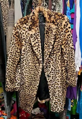 Vintage Faux Fur Leopard Coat Jacket - Large • $88