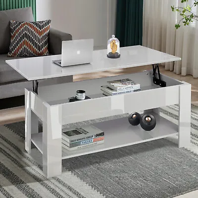 Coffee Table With Storage Lift Top Up Wooden High Gloss Living Room Furniture • £59.99