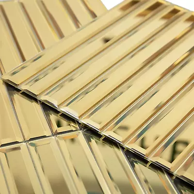Gold Mirror Backsplash Tiles Peel Stick Beveled Glass Kitchen Bathroom 12x12 • $72.40
