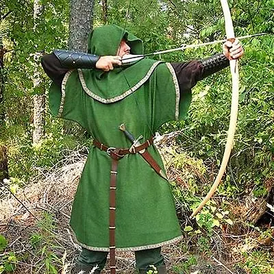 ROBIN HOOD Bandit Of Sherwood Forest GREEN ARCHER Medieval TUNIC With HOOD New • $119.95