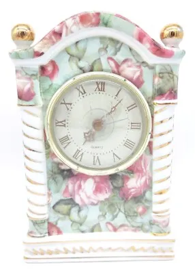 Vintage Home Chintz Column Clock Floral Analog Porcelain Gold Accents Scuffed • $19.99
