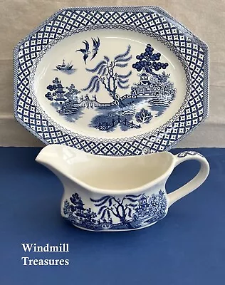  J G Meakin Willow Octogon Shaped Platter & Gravy Boat  - Great Condition • £13.99