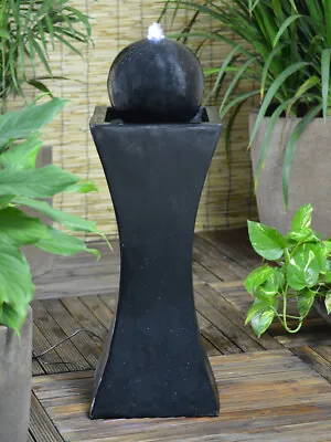 £149 • Buy Solar Powered Garden Water Feature Orba Black Column And Ball Fountain LED Light