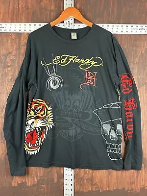 Ed Hardy Tiger Animal Long Sleeve Shirt Christian Audigier Men’s Large Vintage • $50