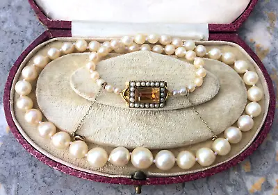 Vintage Natural Citrine Cultured Saltwater Pearl Antique 9ct Gold Necklace Large • $2021.20