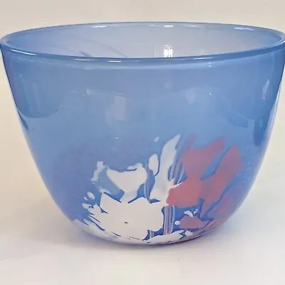 Hadeland Glass Vase Bowl Norway Hand Blown Signed Blue Swirl Centerpiece Gro ? • $59.99