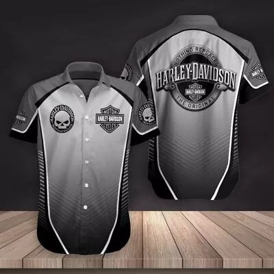 SALE!!_Harley Davidson 3D Hawaiian Shirt Grey Limited Size S-5XL • $31.90