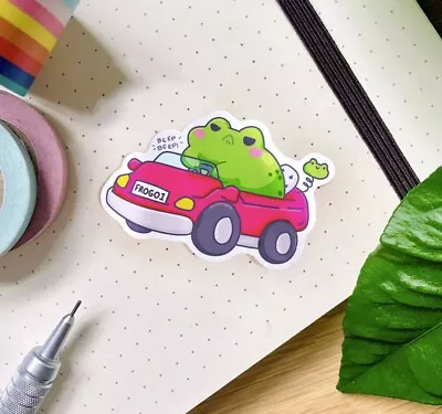Cute Driving Road Rage Frog Die Cut Sticker | Glossy | Splashproof Sticker • £1.99