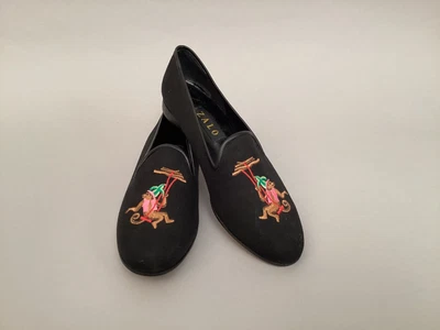 $95 • Buy Zalo Monkey Swing Black Needlepoint Embroidered Shoes Womens 10 Loafers NEW
