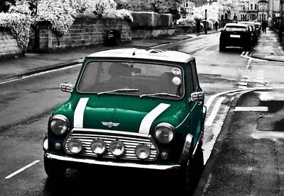 British Racing Green Mini Cooper Car Picture Wall Art Photo Print Poster • £4.50