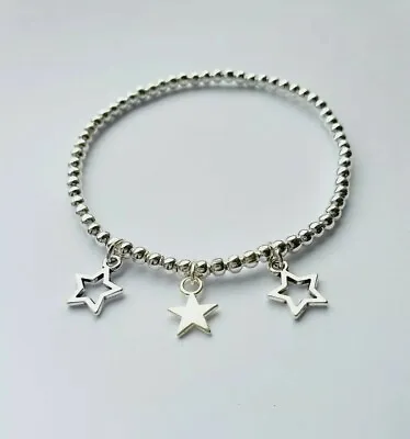 Silver Wish Bracelet Three Star Charms For Stacker Christmas Gift UK 🌟  • £4.56