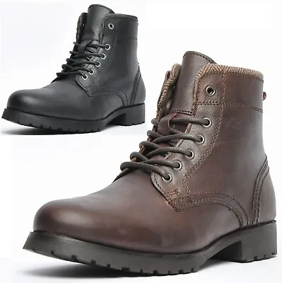 Mens Leather Military Combat Lace Up Walking Work Ankle Biker Boots Shoes Size • £29.95