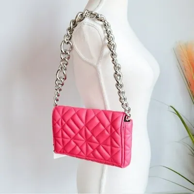 ZARA New Pink Quilted Vegan Leather Mini Shoulder Bag W/ Silver Chain • $41.99