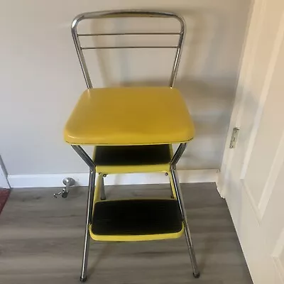 Vintage Rustic Steel Cosco 2 Step Stool Kitchen Yellow Vinyl Country Cottage EUC • $125