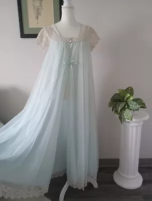 VTG  Claire Sandra LUCIE ANN Bridal Blue Chiffon Peignoir ROBE S Beverly Hills • $36