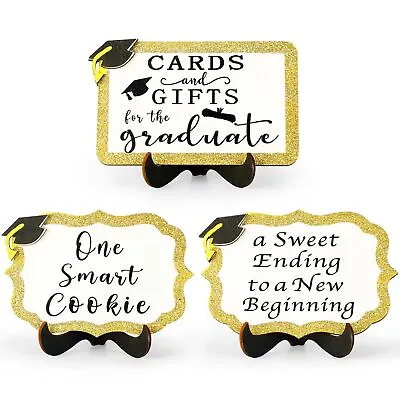 Motiskyy 3 Pcs Graduation Candy Buffet Labels With Stand Glitter Gold Graduat... • £27.01