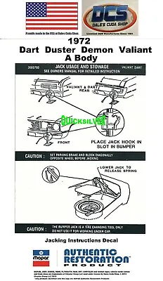 1972 Duster Dart Demon All Models Jacking Instructions Trunk Lid Decal 3585700 • $7.21