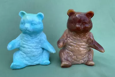 Mosser Glass Bears Set Of 2 Turquoise Slag Carmel Slag • $45