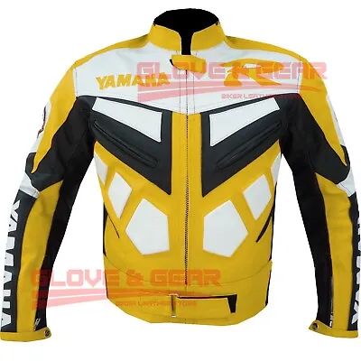 Yamaha R Yellow Motorbike Motorcycle Cowhide Leather Ce Armoured Bikers Jacket • £144.99