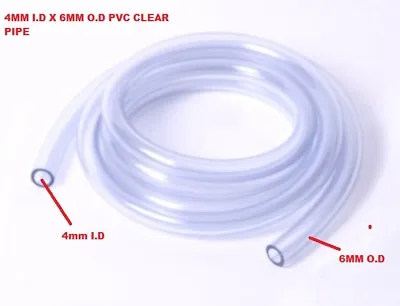 CLEAR FLEXIBLE PVC TUBE - AIR / WATER FUEL PETROL OIL  HOSE PIPE 6mm Od X 4mm Id • £2.99