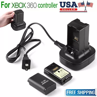 2x Battery Pack + Charger Cable Dock For Microsoft Xbox 360 Wireless Controller • $14.59