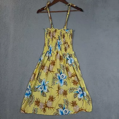 Hibiscus Collection Hawaii Dress Women's OS Yellow Pineapple Smocked Sleeveless • $18.99