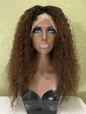 $215 • Buy Lace Front 100% Natural Human Hair Wig Natural Black  To Brown Curly 22” 13x6 L