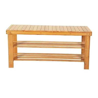 3-Tier Bamboo Shoe Rack Bench Organizer Seat Storage Closet Entryway Supplies • $32.99