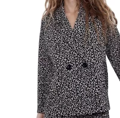 Zara Leopard Animal Print Blazer Size Medium Oversized Stretch Jacket 2 Button • $56.99
