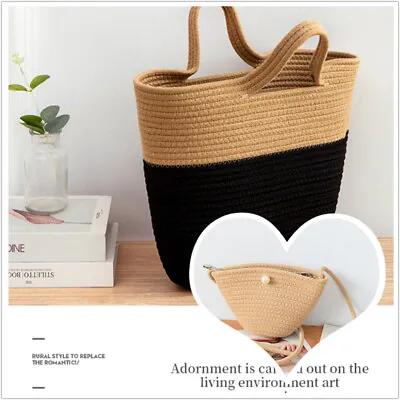 £6.99 • Buy Fashion Women Handmade Straw Woven Bag Wicker Boho Cotton Rope Totes Beach Bag