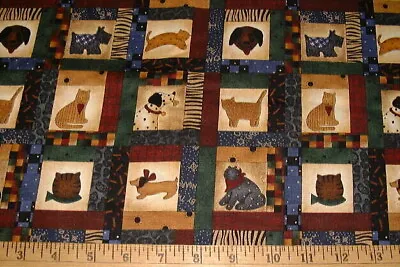 DEBBIE MUMM Fabric - FAITHFUL COMPANION  -  Dog & Cat Squares - By The HALF Yard • $4.95