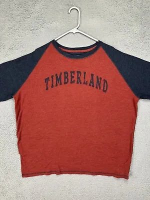Timberland Shirt Mens 2XL Orange Blue Graphic Print Slim Fit Waffle Knit Thermal • $17.10