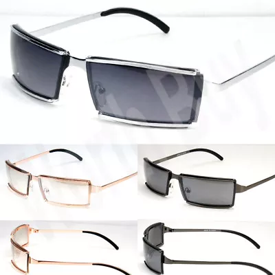 Mens Womens Rectangular Sunglasses Fashion Shades Metal Frame Retro Vintage Wrap • $8.45