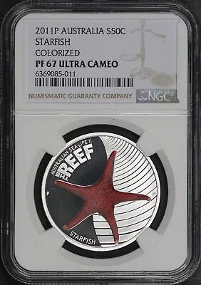 2011-P Australia 50C Silver Starfish Colorized 1/2 Oz NGC PF-67 Ultra Cameo • $59