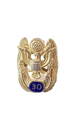 Vintage US Military Eagle Crest 30 Year Tie Tack Pin Gold Tone Blue Enamel • $24