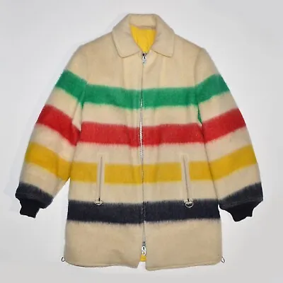 Vintage Hudson Bay 4 Point WOOL Coat Womens Size Small Reversible Striped Canada • $249.95