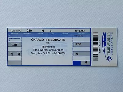 2011 Miami Heat Charlotte Bobcats Ticket 1/3/11 LeBron James 38 Points • $12.50