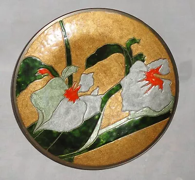 Vintage Enamel Over Copper Decorative Plate ~ Calla Lily ~ Made In India  • $12