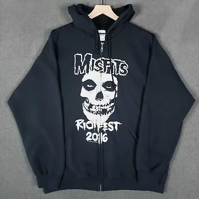 Misfits Hoodie Mens Extra Large Black Skull Full Zip Punk Riot Fest 2016 Tour • $35.87